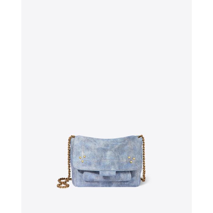Sac Lulu S Jérôme Dreyfuss en cuir suédé jeans délavé. Vue de face.