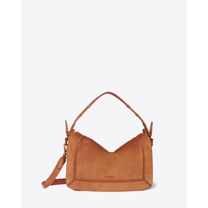 Sac Pepito M en cuir suédé caramel Jérôme Dreyfuss. Face.