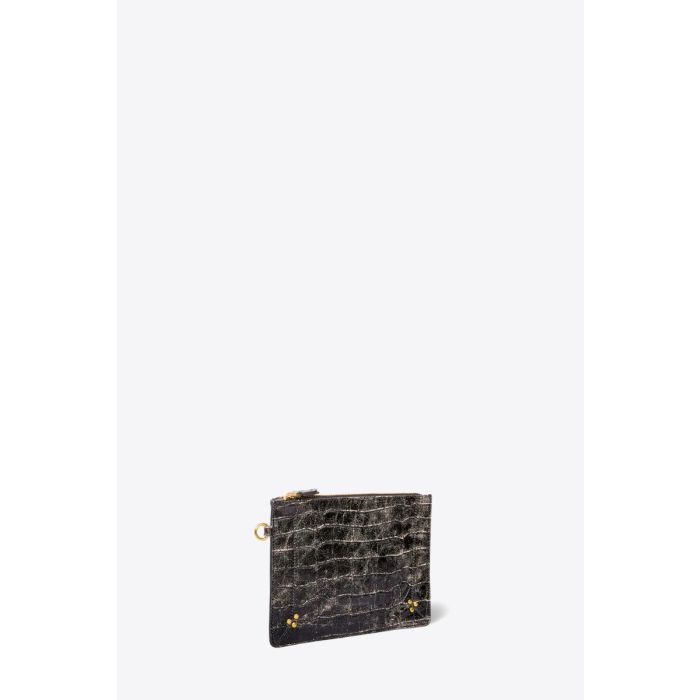 Pochette Popoche M Jérôme Dreyfuss en cuir croco grunge noir. Vue de profil.