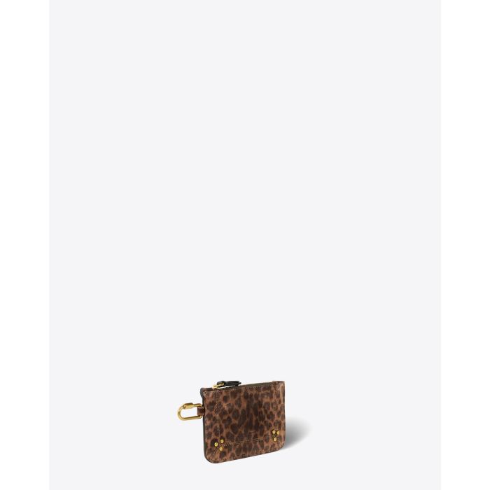 Pochette popoche XS Jérôme Dreyfuss en cuir naturel léopard. 
