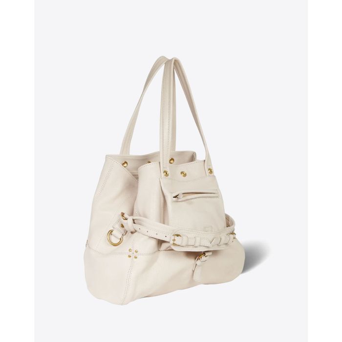 Sac Billy M Jérôme Dreyfuss en cuir grainé écru. Vue profil.