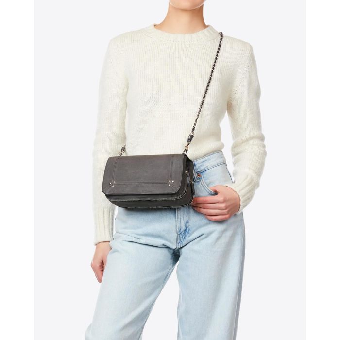 Sac Bobi Jérôme Dreyfuss en cuir anthracite. Porté crossbody avec bandoulière