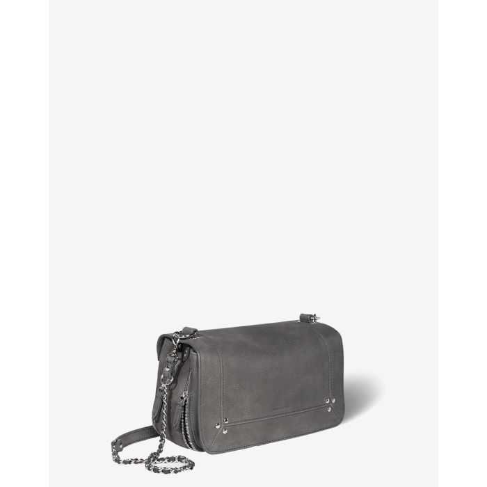 Sac Bobi Jérôme Dreyfuss en cuir anthracite. Vue trois quart. 