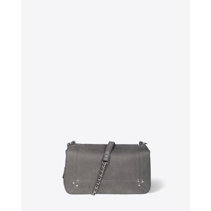 Sac Bobi Jérôme Dreyfuss en cuir anthracite. Vue face .