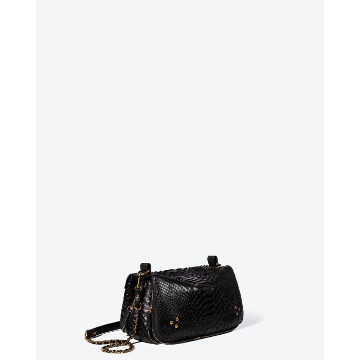 Sac bandoulière chaine Bobi python noir Jérôme Dreyfuss.