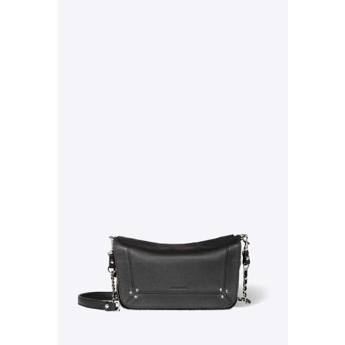 Mini-sac en cuir noir finition argent bandoulière chaine Bobi S Jérôme Dreyfuss. 