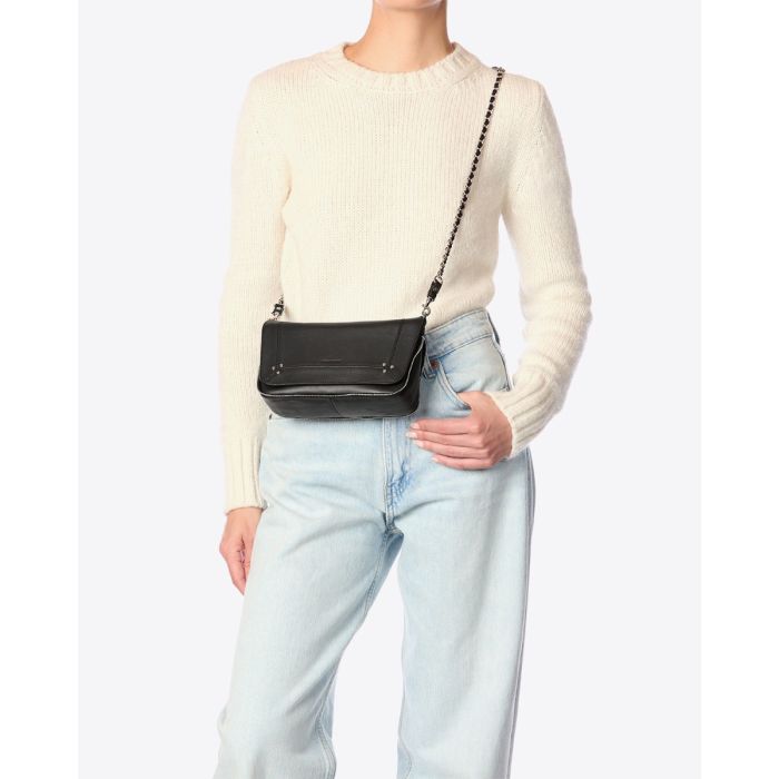 Mini-sac bobi S en cuir d'agneau noir finition silver Jérôme Dreyfuss, porté croisé.