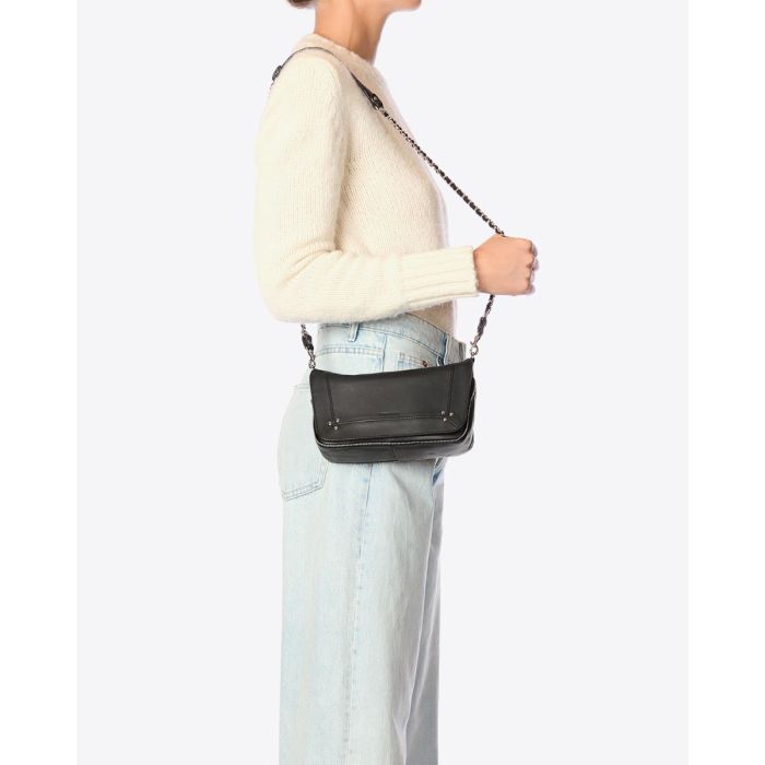 Mini-sac bobi S en cuir d'agneau noir finition silver Jérôme Dreyfuss, porté croisé, porté à l'épaule.