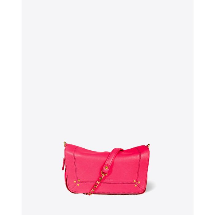 Sac Bobi S Jérôme Dreyfuss en cuir d'agneau Jacinthe. Détail de la chaîne tressée de cuir. 