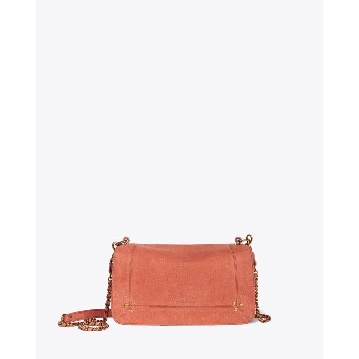 Sac Bobi Jérôme Dreyfuss en cuir imprimé croco terracotta. Vue face.