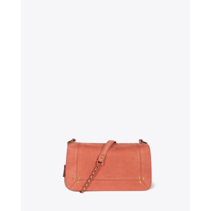 Sac Bobi Jérôme Dreyfuss en cuir imprimé croco terracotta. Vue face. 
