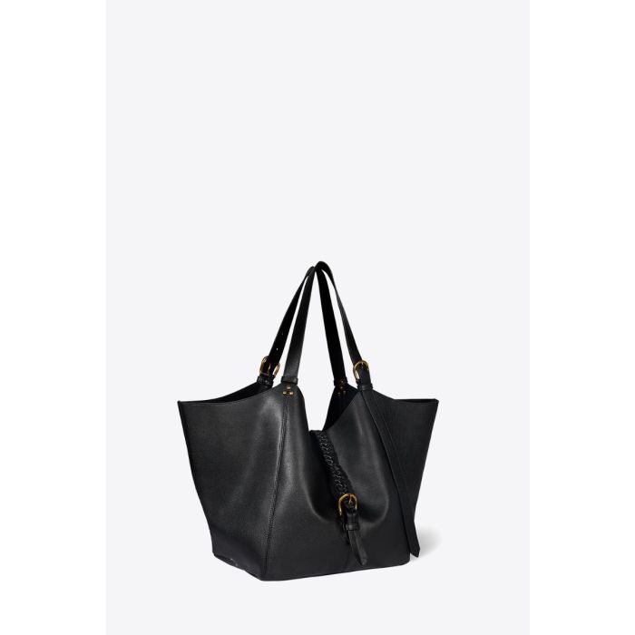 Sac cabas Joseph M Jérôme Dreyfuss en cuir de buffle noir. Vue de profil.