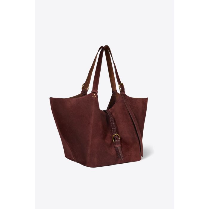 Sac cabas Joseph M Jérôme Dreyfuss en cuir suédé brûlé. Vue de profil.