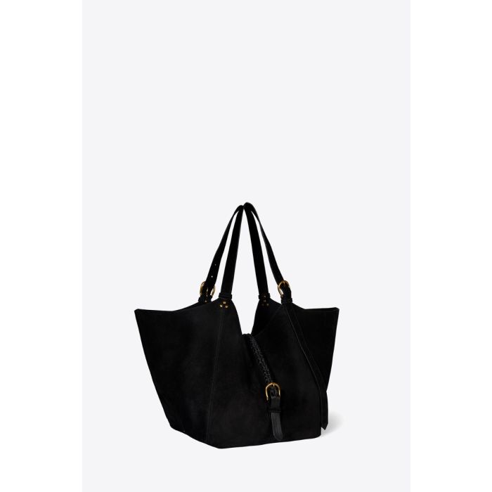 Sac cabas Joseph M Jérôme Dreyfuss en cuir suédé noir. Vue de profil.