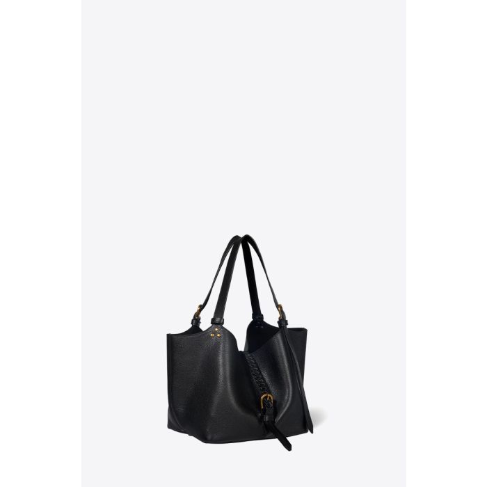 Sac cabas Joseph S Jérôme Dreyfuss en cuir de buffle noir. Vue de profil.