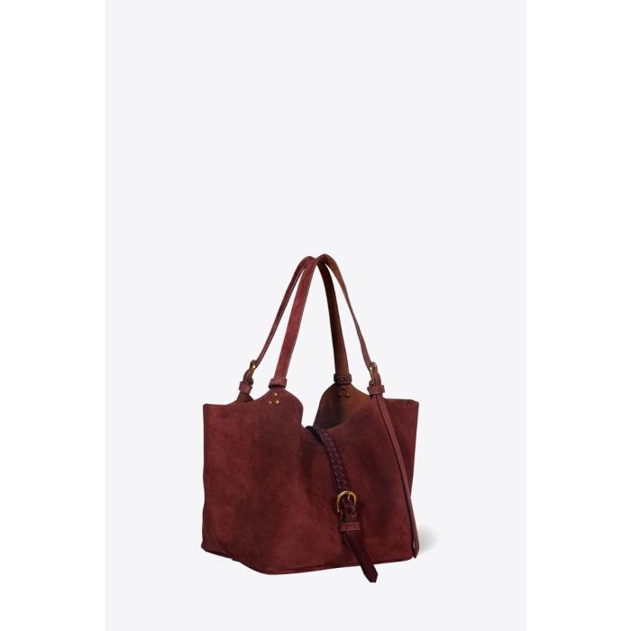 Sac cabas Joseph S Jérôme Dreyfuss en cuir suédé brûlé. Vue de profil.