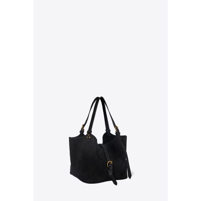 Sac cabas Joseph S Jérôme Dreyfuss en cuir suédé noir. Vue de profil.