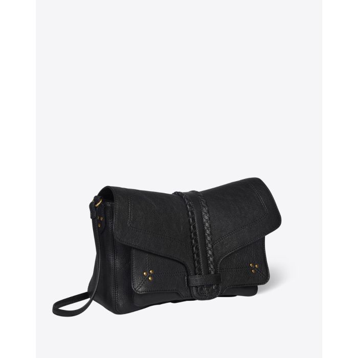 Sac Harry M Jérôme Dreyfuss en cuir noir. Vue de profil.