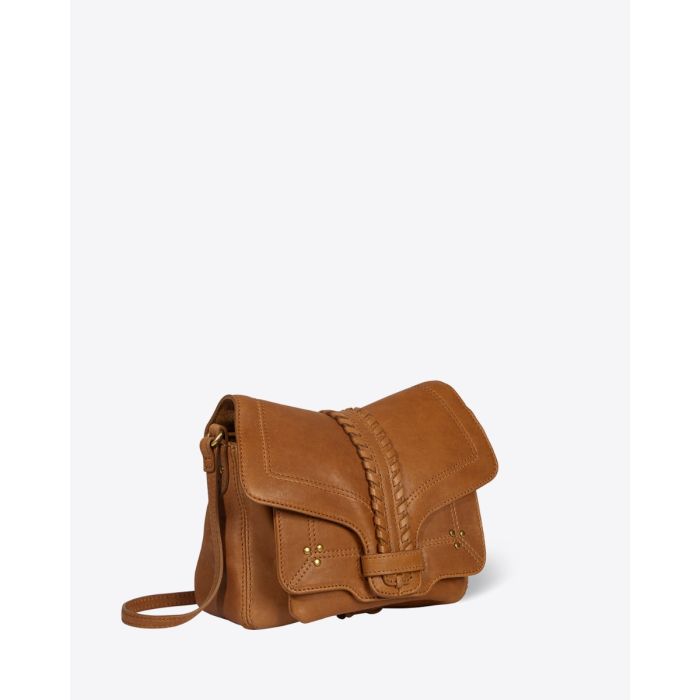 Sac Harry S Jérôme Dreyfuss en cuir camel. Vue de profil.
