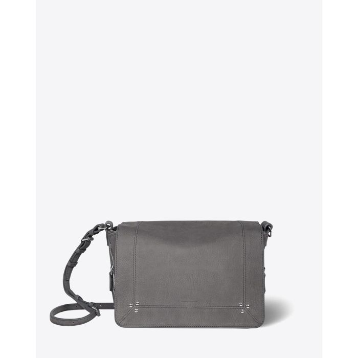 Sac besace Igor Jérôme Dreyfuss en cuir anthracite. Vue face.