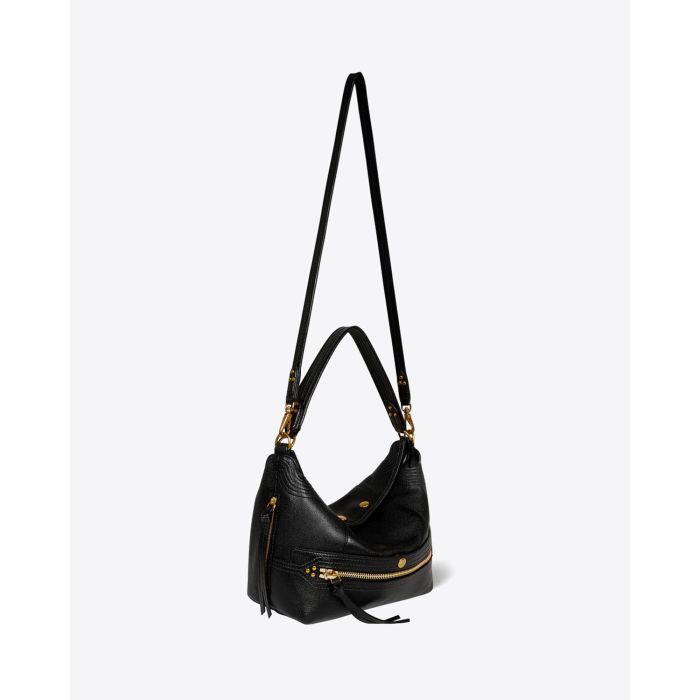 Sac Hobo Lucky Hobo Jérôme Dreyfuss en cuir noir brass. Vue profil.
