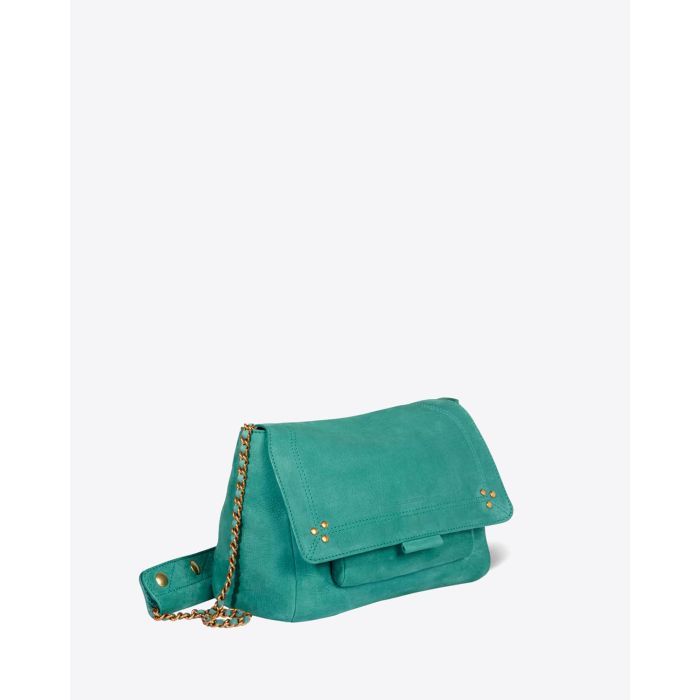 Sac moyen format Lulu M Jérôme Dreyfuss en cuir imprimé croco agave. Vue profil. 
