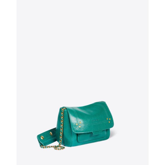 Sac Lulu S Jérôme Dreyfuss en cuir turquoise. Vue de profil.
