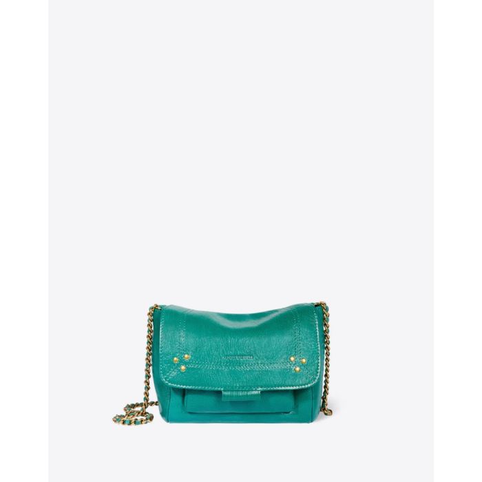 Sac Lulu S Jérôme Dreyfuss en cuir turquoise. Vue de face.