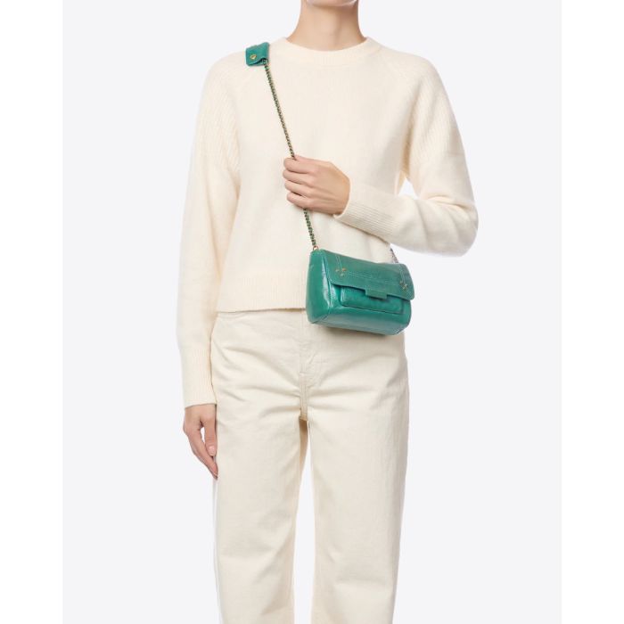 Sac Lulu S Jérôme Dreyfuss en cuir turquoise, porté croisé.