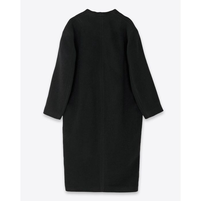 Manteau long uni Florane Isabel Marant en laine mélangée noire. Vue de dos.