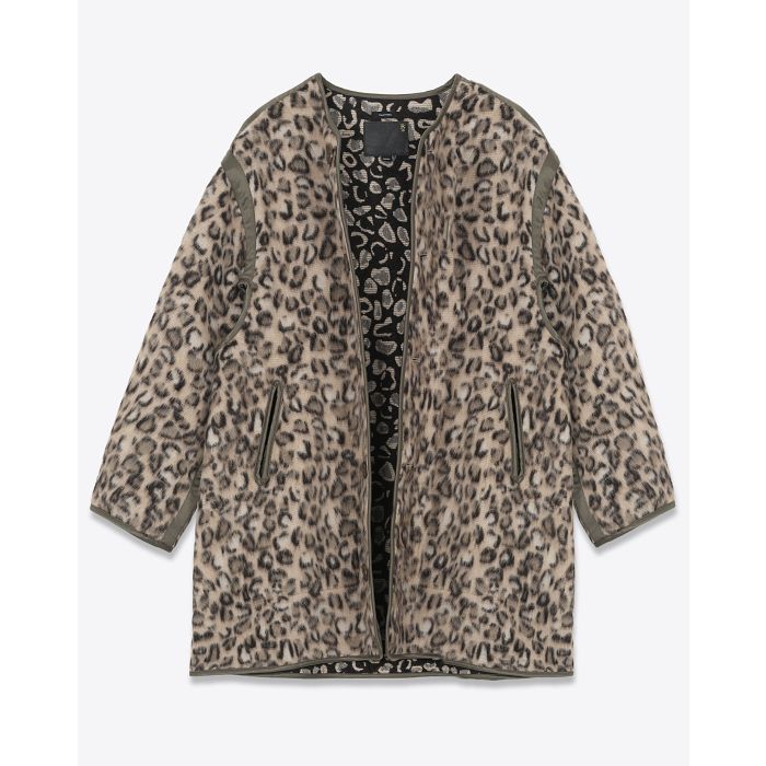 Manteau oversize jacquard léopard effet laineux Liner R13. Face ouvert non doublé.