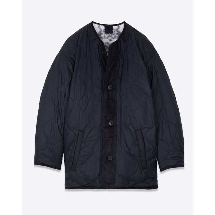 Manteau réversible effet mouton imprimé écru violet matelassé marine Memma Isabel Marant Etoile. Face côté uni. 