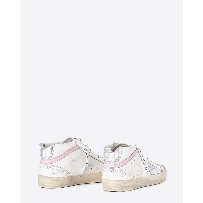 Golden Goose Femme Sneakers Mid Star Blanc Argent Rose 11115