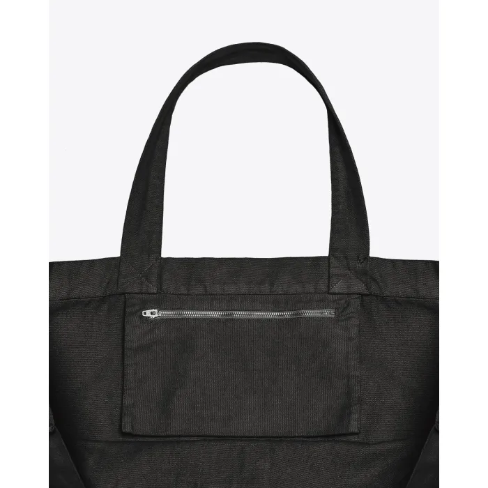 Mikuta petit cabas en toile anthracite. Détail de la poche intérieur avec zip. 
