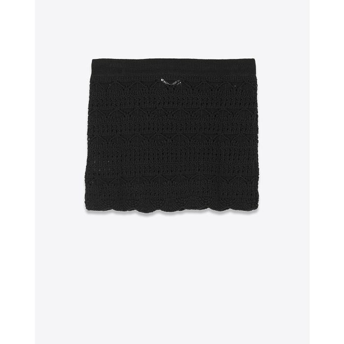 Mini-jupe en crochet noir en lin et coton Mikuta. Dos.