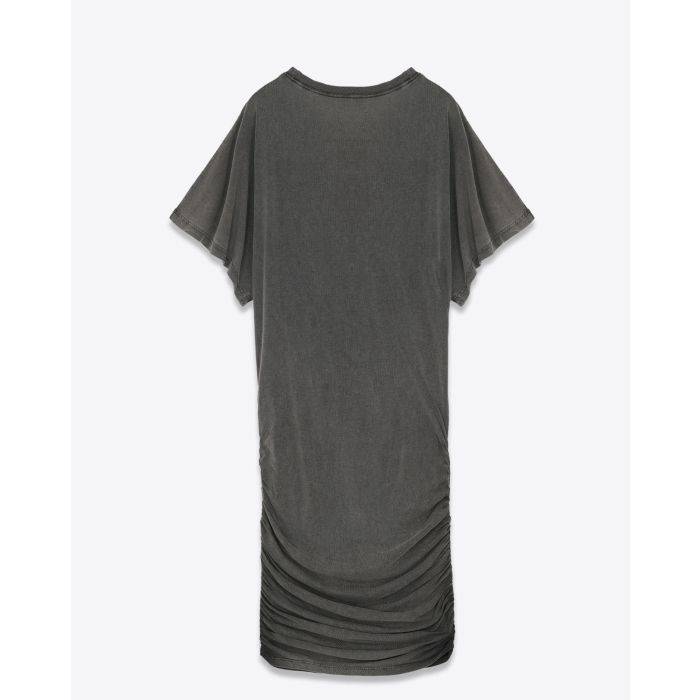 Mini-robe drapée sur les hanches manches courtes pagode en lyocell et coton gris anthracite Mikuta. Dos.