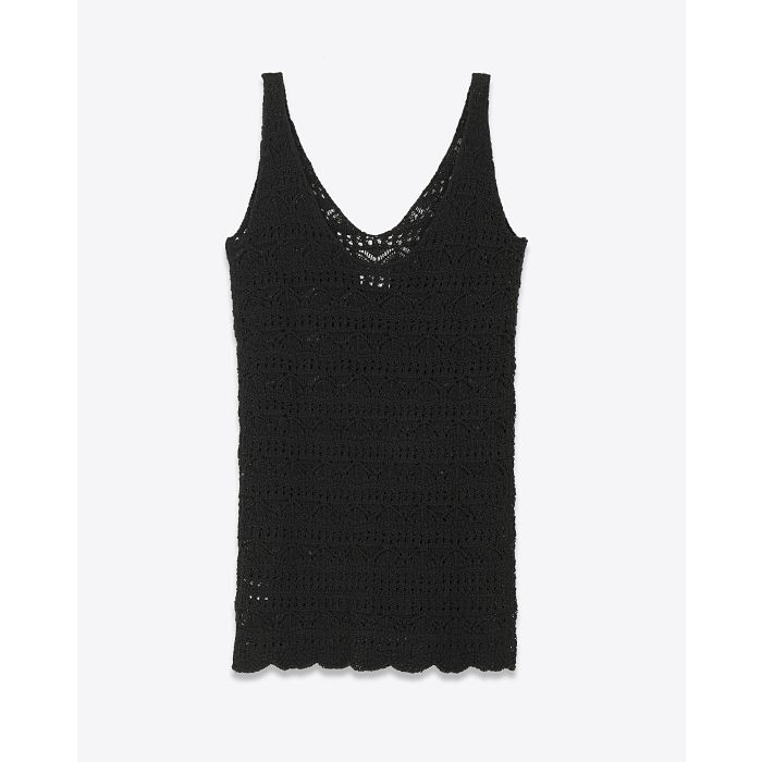 Mini-robe débardeur en crochet en lin et coton noir Mikuta. Dos.