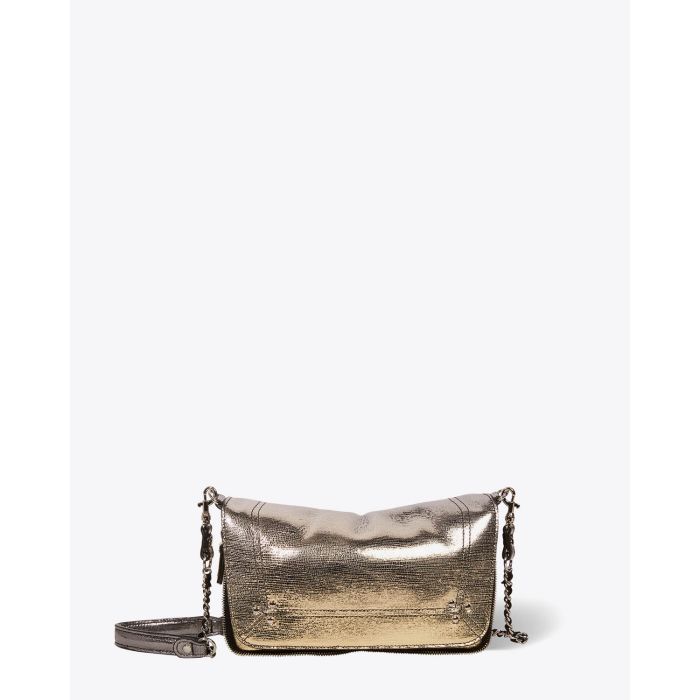 Mini-sac bandoulière en cuir de chèvre lamé dégradé or Bobi S Jérôme Dreyfuss. Face.