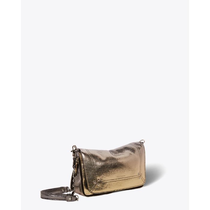 Mini-sac bandoulière en cuir de chèvre lamé dégradé or Bobi S Jérôme Dreyfuss. Profil.
