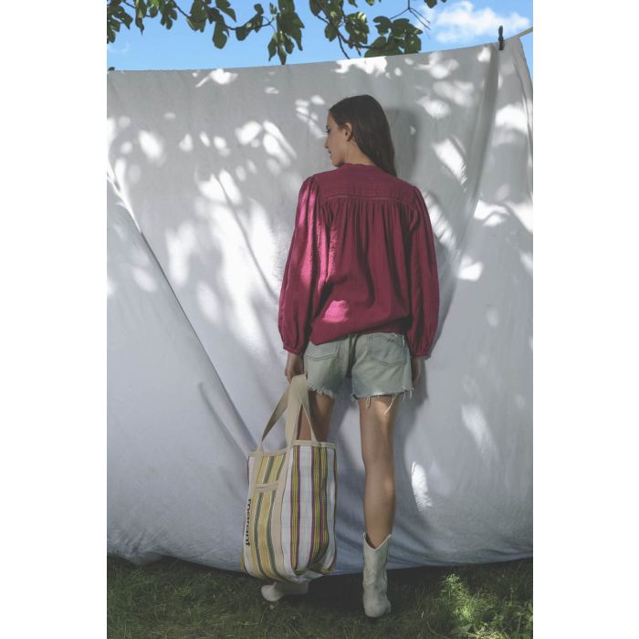 Chemise manches longues en coton fuchsia Leonard Marant Etoile. Porté dos. 