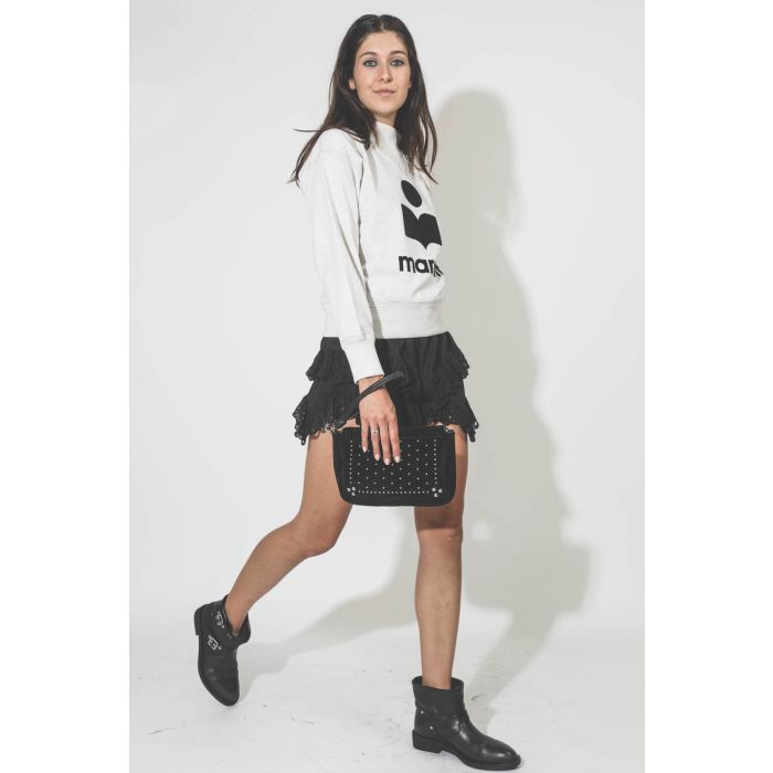 Sweat-shirt col montant écru chiné logo noir Moby Marant Etoile. Porté profil.