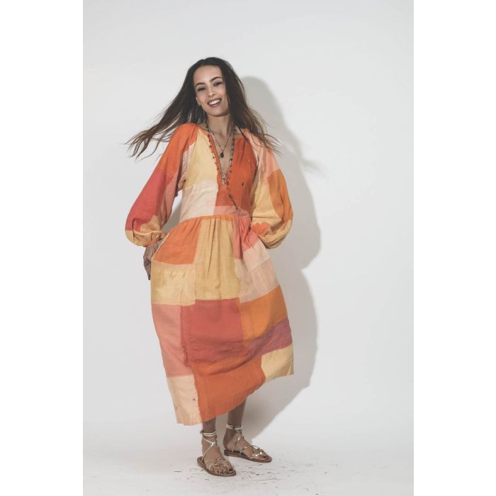 Robe longue patchwork orange Celeste Sari Dress Alix of Bohemian.  