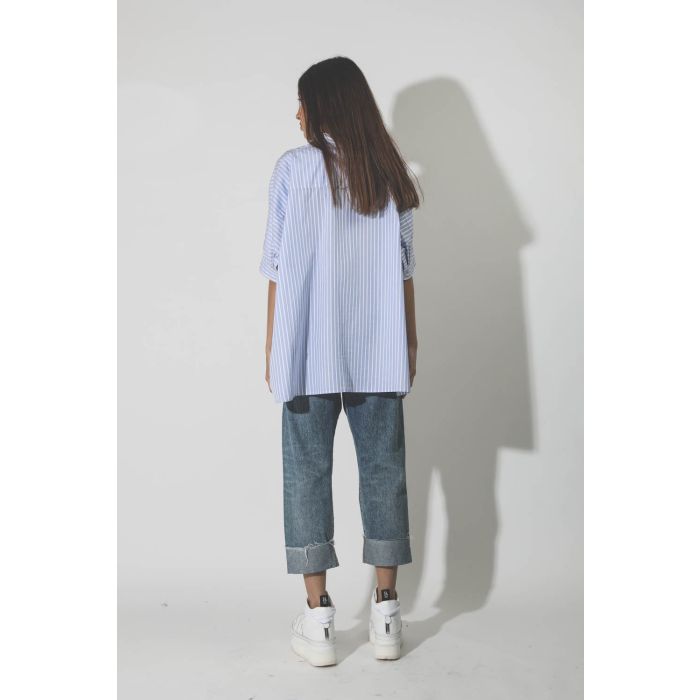 Oversized Boxy Button Up Shirt - Light Blue Wide