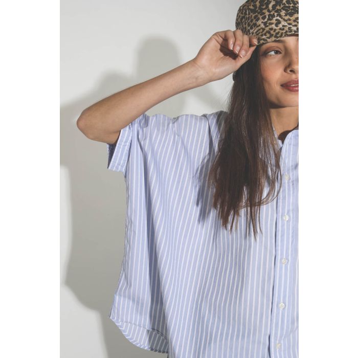 Oversized Boxy Button Up Shirt - Light Blue Wide