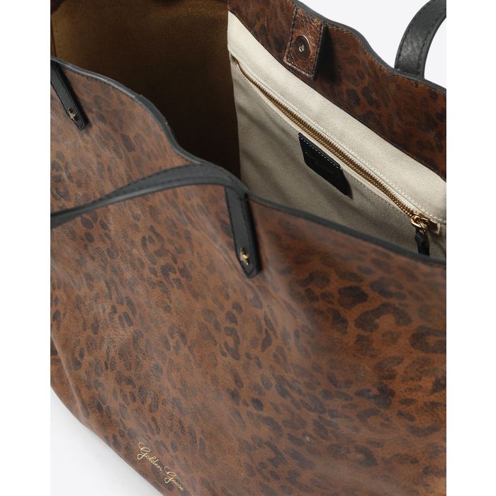 Sac cabas Pasadena Golden Goose en cuir imprimé léopard. Intérieur. 
