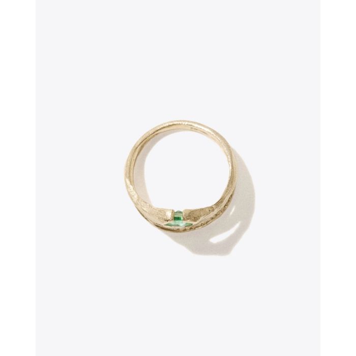 Bague Noor N°2 Pascale Monvoisin en or jaune, émeraude et diamant, vue de profil.