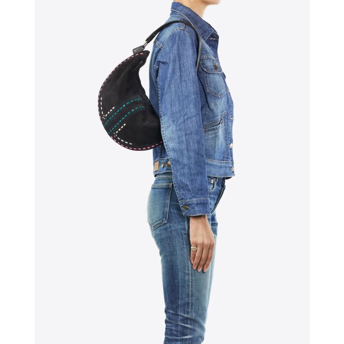 Jérôme Dreyfuss Sac Paul Lune – Split Suede Sashiko Noir