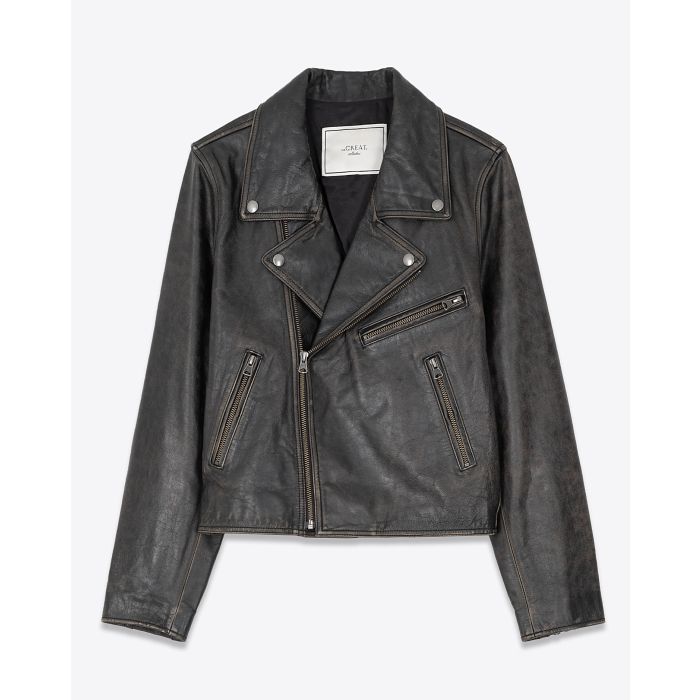 Veste Perfecto The Great en cuir noir. Vue face. 