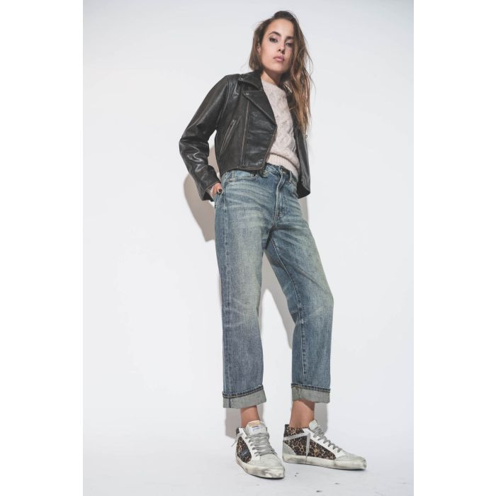 Jean Boyfriend Bleu Clinton Blue R13. Porté de profil.