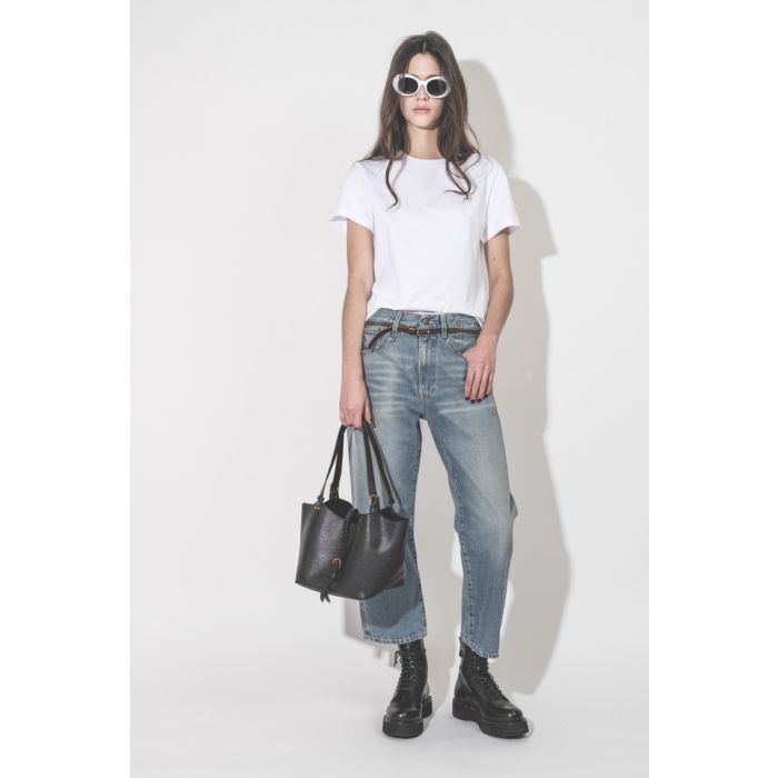 Jean X Boyfriend R13 en denim bleu Merrin Blue, porté de face.